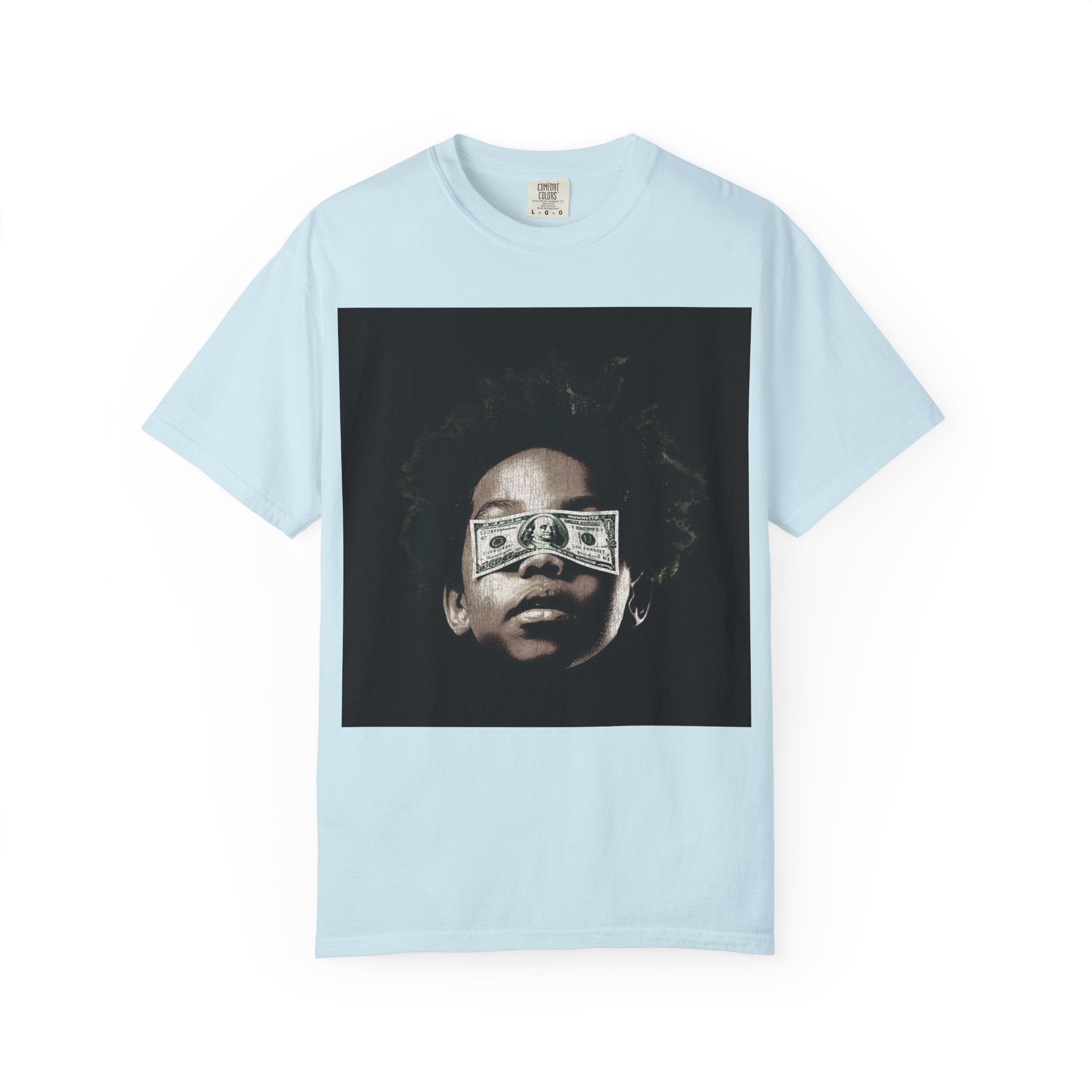 Money Vision Street Art T-Shirt – Bold Afro Urban Commentary Design